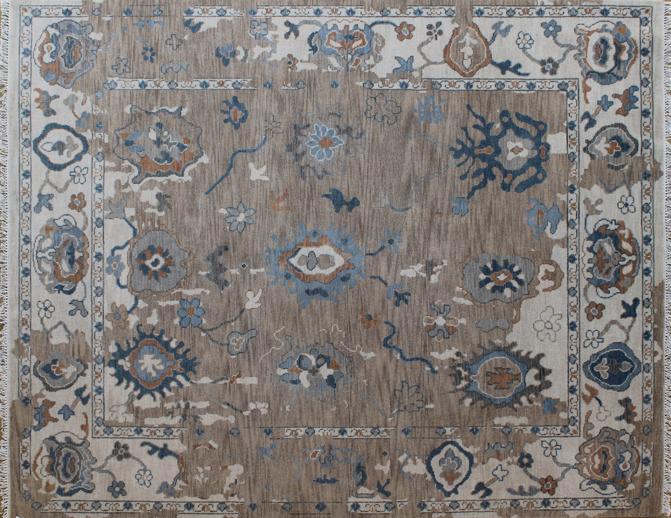 Oushak Beige and Ivory Neutral Rug 8ft x 10ft - Handknotted Carpet Manufacturer Mirzapur